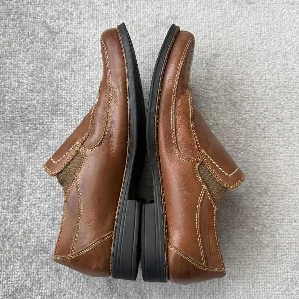 Sandro Shoes Mens Size 9.5 Brown Leather Slip On Comfort Loafers Square Toe